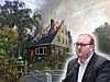 Bildmontage: FDP-Politiker Carl Cevin-Key Coste (FDP) vor seinem Elternhaus, aus dem Flammen schlagen