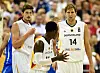 Tibor Pleiß bei der EM 2015 neben Dirk Nowitzki und Dennis Schröder