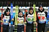 Bild der Französischen Mixed-Staffel nach ihrem Sieg im Biathlon in Nove Mesto.