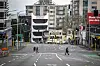 Fast leergefegte Straßen im Geschäftsviertel von Melbourne.