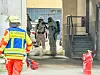 Die Feuerwehr bei Habecks Büro in Flensburg. Nach bisherigen Erkenntnissen wurde niemand verletzt.