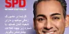 Hamburgs SPD-Mann Danial Ilkhanipour hat ein Wahl-Poster mit persischer Schrift.
