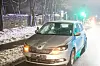 Ein an der Frontscheibe beschädigtes Auto steht nach einem Unfall in Norderstedt am Straßenrand.