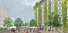 Grüne Hausfassaden und Urban Gardening auf dem Dach: Eine Konzeptskizze zeigt, wie das Azubi-Wohnheim auf dem Alsenplatz zukünftig aussehen könnte.