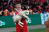 Axel Kryger von Bryne FK erhält als Spieler des Tages ein Lamm