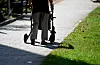 Eine 90-Jährige mit Rollator wurde von einem Auto angefahren und ist an den Folgen gestorben. (Symbolbild: eine Seniorin mit Rollator auf einem Gehweg)