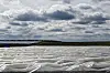 Über einem Spargelfeld, das mit Folien abgedeckt ist, ist zum Start der Spargelsaison ein imposanter Wolkenhimmel zu sehen.