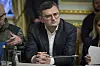 Dmytro Kuleba, Außenminister der Ukraine, am Podium