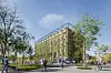 Visualisierung des tecHHub mit Begrünung an der Fassade