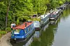 Historische englische Kanalboote (Narrowboats) im Regents Kanal in London.
