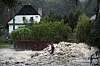 Wassermassen sind auf den Straßen in Krnov.