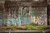 Das Bildnis von Matthäus Chemnitz am unteren Teil des Monuments und die Inschrift sind verwittert und beschmiert.