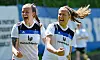 Spät aber ausgiebig jubelten die HSV-Frauen (hier Doppeltorschützin Dana Marquardt und Larissa Mühlhaus) in Bremen.