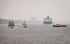 Die Elbe vor der Halbinsel Dradenau mit dem Lotsenpark/ Bubendey-Ufer (l.).