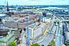 Luftbild des Johann Kontors am Klosterwall (Altstadt). Im Hintergrund rechts der Hauptbahnhof.
