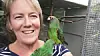 Martina Krebs (54) aus Klein-Nordende mit ihren grünen Kongo-Papageien Tarzan und Jane.