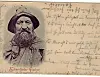 Eine der Karten, die Heinrich Gips 1898 seiner Verlobten Mathilde Lahmer von Hamburg nach Berlin sandte: Abgebildet ist ein Eckernförder Fischer in tpischer Kluft.
