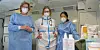 Dr. Gyde Wegmann, Sara Wendland und Dr. Nouwei Wang (v.l.) kümmern sich im Gesundheitsmobil um Bedürftige.