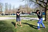 Diese beiden Sportler trainierten per Schattenboxen den Faustkampf.