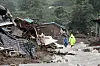 Nach einem durch starken Regen verursachten Erdrutsch eingestürzte Häuser sind in Yecheon zu sehen.