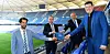 Ein Deal für Hamburg und den HSV: HSV-Sportvorstand Jonas Boldt, Sportsenator Andy Grote, HSV-Finanzvorstand Frank Wettstein und Finanzsenator Dr. Andreas Dressel freuen sich.