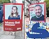 Bei der SPD steht auf vielen Plakaten „Kriegstreiber“, bei anderen steht „Lügen“.