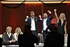 Thomas Gottschalk (v.l.n.r.) hatte eine Star-Besetzung zur Jubiläumsshow eingeladen: Helene Fischer, Joko Winterscheidt, Klaas Heufer-Umlauf und Co-Moderatorin Michelle Hunziker.