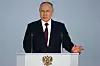 Der russische Präsident Wladimir Putin gestikuliert während seiner jährlichen Rede zur Lage der Nation.