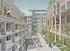 Der Entwurf zeigt, wie der Innenhof des ehemaligen Parkhauses gestaltet werden soll.