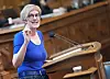 Heike Sudmann während der Sitzung der Hamburgischen Bürgerschaft im Rathaus.