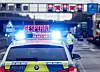 Polizeiauto zeigt „Gesperrt“