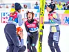 Die deutschen Skispringerinnen bejubeln ihr WM-Gold