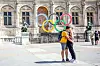 Die Olympischen Ringe vor dem Pariser Rathaus