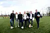 Sie präsentierten St. Paulis Ausbau-Pläne: v.l. Profi Igor Matanovic, Geschäftsleiter Sport Andreas Bornemann, Vizepräsident Jochen Winand, Innensenator Andy Grote, Präsident Oke Göttlich, Kay Gätgens (Bezirksamtsleiter Eimsbüttel), Dr. Andreas Dressel (Senator für Finanzen).