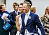 Christian Lindner und Franca Lehfeldt kommen nach ihrer Trauung aus der Kirche.