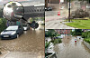 Hamburg versinkt im Unwetter: An der Station Alte Wöhr schwimmen Autos in den Fluten (links u. unten). Am Holstenwall war der Druck aus dem Gully-Deckel so stark, dass die Gehwegplatten in die Höhe schossen.