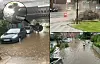 Hamburg versinkt im Unwetter: An der Station Alte Wöhr schwimmen Autos in den Fluten (links u. unten). Am Holstenwall war der Druck aus dem Gully-Deckel so stark, dass die Gehwegplatten in die Höhe schossen.
