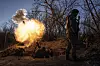 Ukrainische Soldaten im Einsatz in der Nähe Bachmuts
