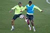 Dani Alves (l.) und Robinho (r.) im Training ihrer Nationalmannschaft.