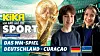 Niklas und Stefanie Baczyk vor WM-Grafik mit KIKA-Sport-Logo und der Aufschrift Deutschland gegen Curaçao.