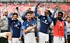 Gocholeishvili, Mikelbrencis, Torunarigha und Jatta  nach dem 1:1 des HSV in Leverkusen am letzten Spieltag.
