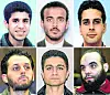 Sechs Porträts mutmaßlicher Mitglieder der Hamburger Terrorzelle in einer 2x3-Anordnung.