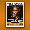 Plakat zum Plan7 mit Frau und der Aufschrift „Hamburgs schönstes Festival“.