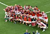 Norwegische Spieler jubeln nach dem Sieg über Brasilien im WM-Achtelfinale in East Rutherford.