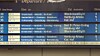 Digitale Bahnhofsanzeige mit Abfahrten, Zielen und Gleisangaben