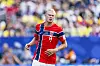 Erling Haaland in Norwegens rotem Trikot beim WM-Achtelfinale gegen Brasilien.