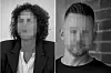 Zwei Schwarzweiß-Porträts nebeneinander: links lockiges Haar und Blazer, rechts kurze Haare vor Backsteinwand.