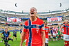 Erling Haaland jubelt im Stadion nach Norwegens 2:1 gegen Brasilien bei der WM 2026.
