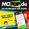 MOPOP.de-Werbegrafik mit Smartphone, Slogan und der Aufforderung „Jetzt gratis abonnieren!“