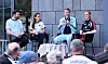 Lennart Olbrich, Nadine Arahavelias, Dr. Eric Huwer und Kathleen Krueger beim HSV-Fan-Talk in Längenfeld.